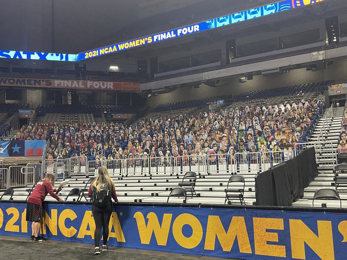 dawnstaley's tweet photo. Will you look at @GamecockWBB FAMs up in the Alamodome to cheer us on tonite. 🥰🥰🥰 #FinalFour https://t.co/nWf1sma1Yt