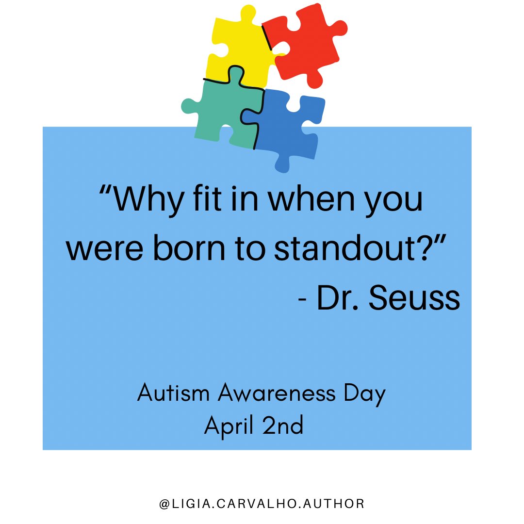 ligia_author's tweet photo. Today is #AutismAwarenessDay, and I wish we can live in a world with more acceptance, love and respect.

I invite you to help to spread the word.

Share this post and use #autismawarenessmonth

“Why fit in when you were born to stand out.” #drseuss #drseussquotes https://t.co/sEPhmLYKyW