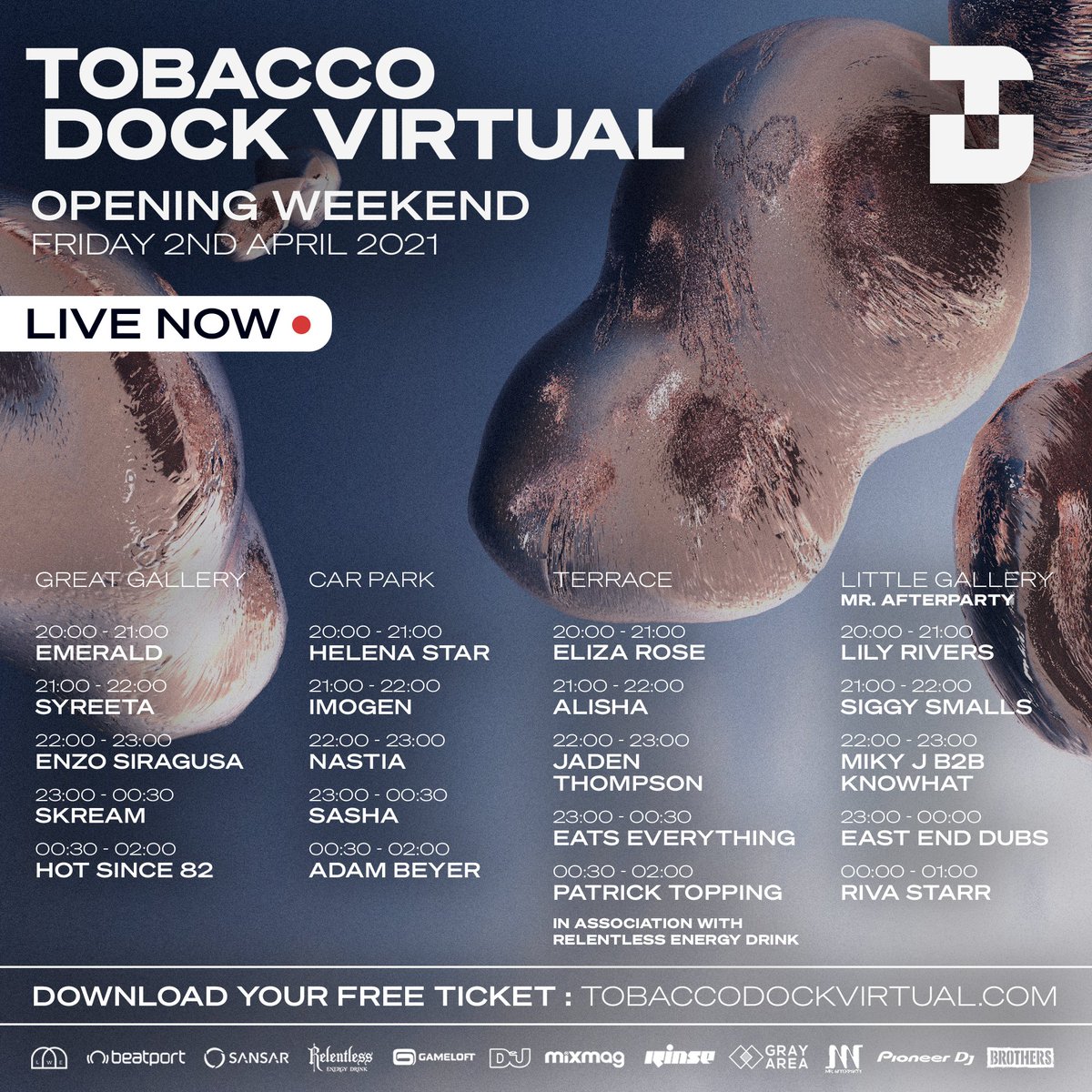 Tobacco Dock Virtual is now underway as we open our doors for the very first time!

Join us for the pre-event countdown hosted by <a href="/Take_Note_LDN/">Take Note LDN</a>  featuring exclusive interviews and radio shows.

Take Note - 17:00-20:00 BST
Music - 20:00 - 02:00 BST

tobaccodockvirtual.com