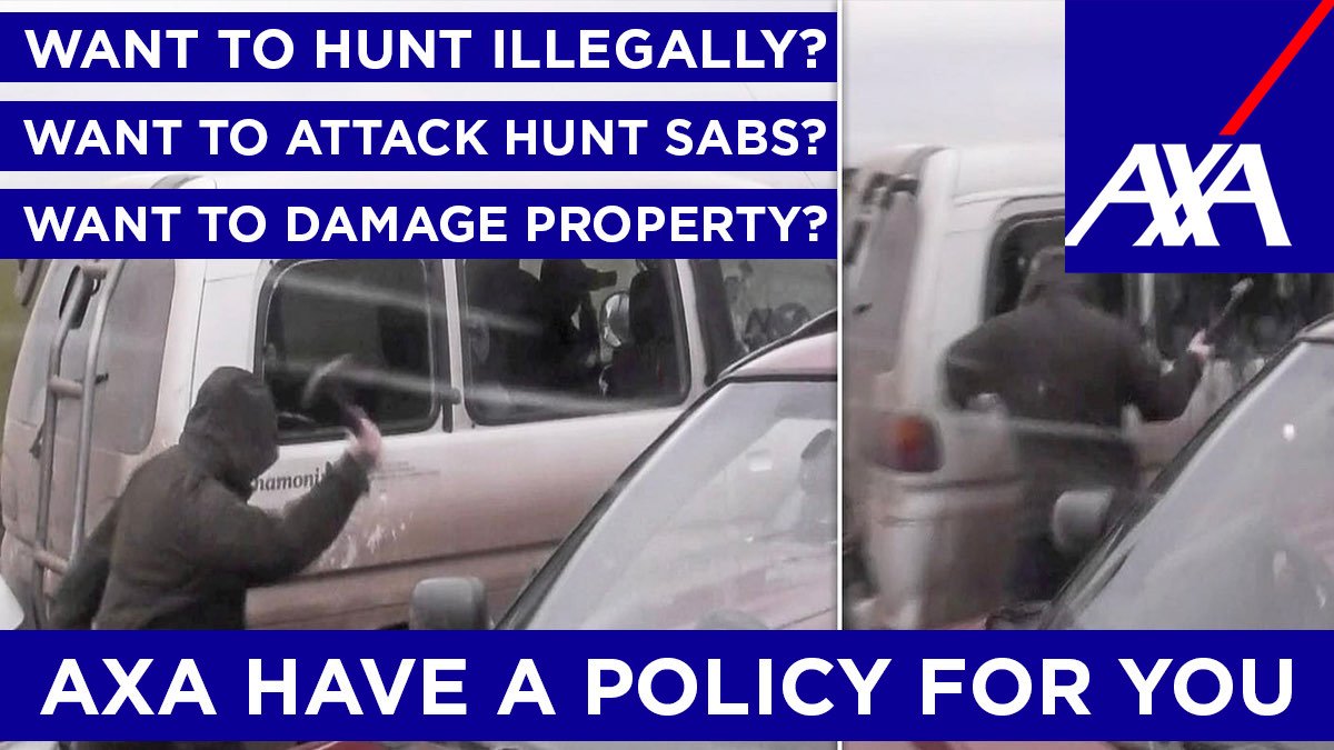HlReports's tweet photo. When @HuntSabs have their vehicles attacked, the people doing it IF they get caught, have their legal fees covered by .@axainsurance 
Same if the hunt kills foxes &amp; ends up with court case. 
We need to get the word out! please RT and consider following us. Thank you https://t.co/jFPNa2vFPS