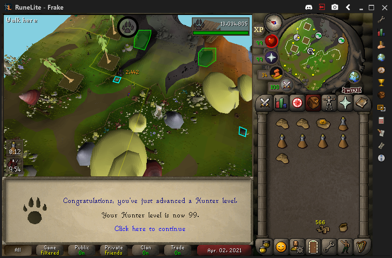 FrakeOSRS's tweet image. 99 Hunter done. Only fletching remains.