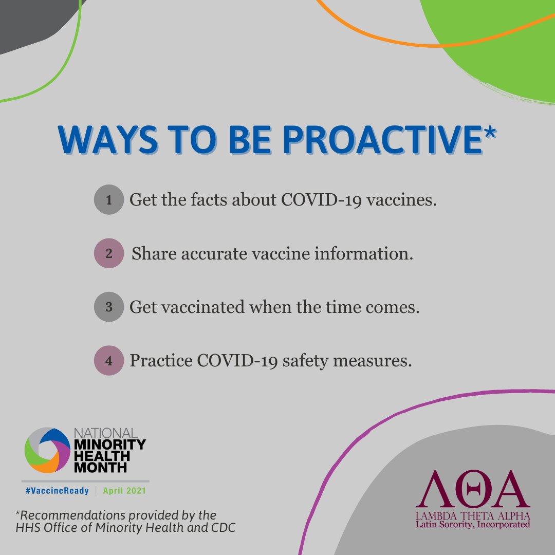 LTA1975's tweet photo. April is National Minority Health Month! We are proud to support @MinorityHealth to encourage communities to be #VaccineReady. This #NMHM2021, learn how you can help raise vaccine confidence and #StopTheSpread of #COVID19. https://t.co/eMbpmu2eds #LTA1975 #MinorityHealth https://t.co/ORd8Y5p8U0