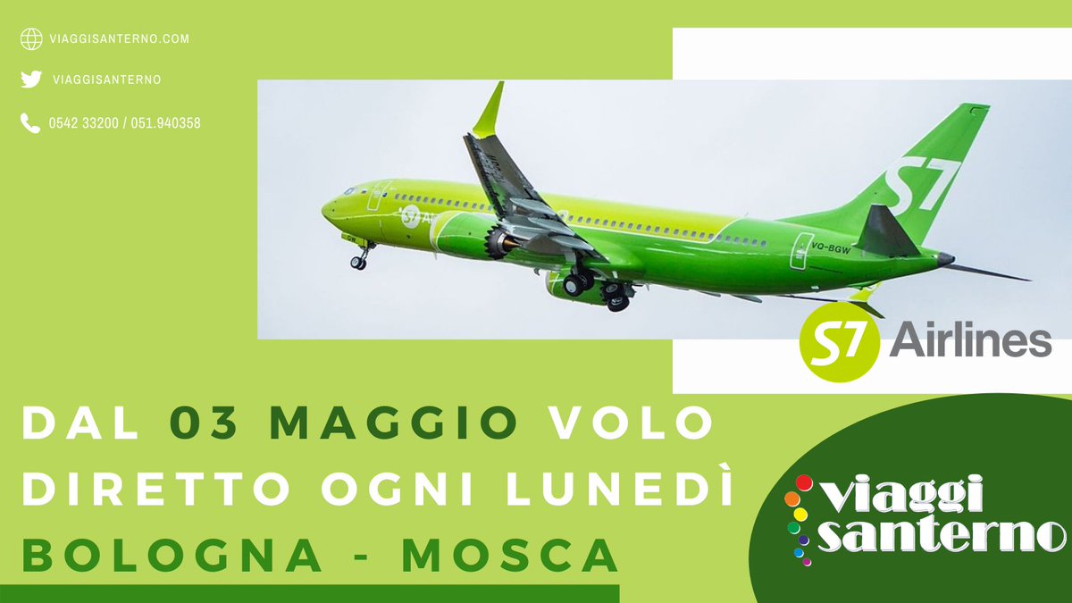 🟢NUOVO VOLO 🟢
BOLOGNA-MOSCA ogni Lunedì dal 03 Maggio
#ioviaggiosanterno #imola #bologna #emiliaromagna #aeroportobologna #bolognaairport
👇