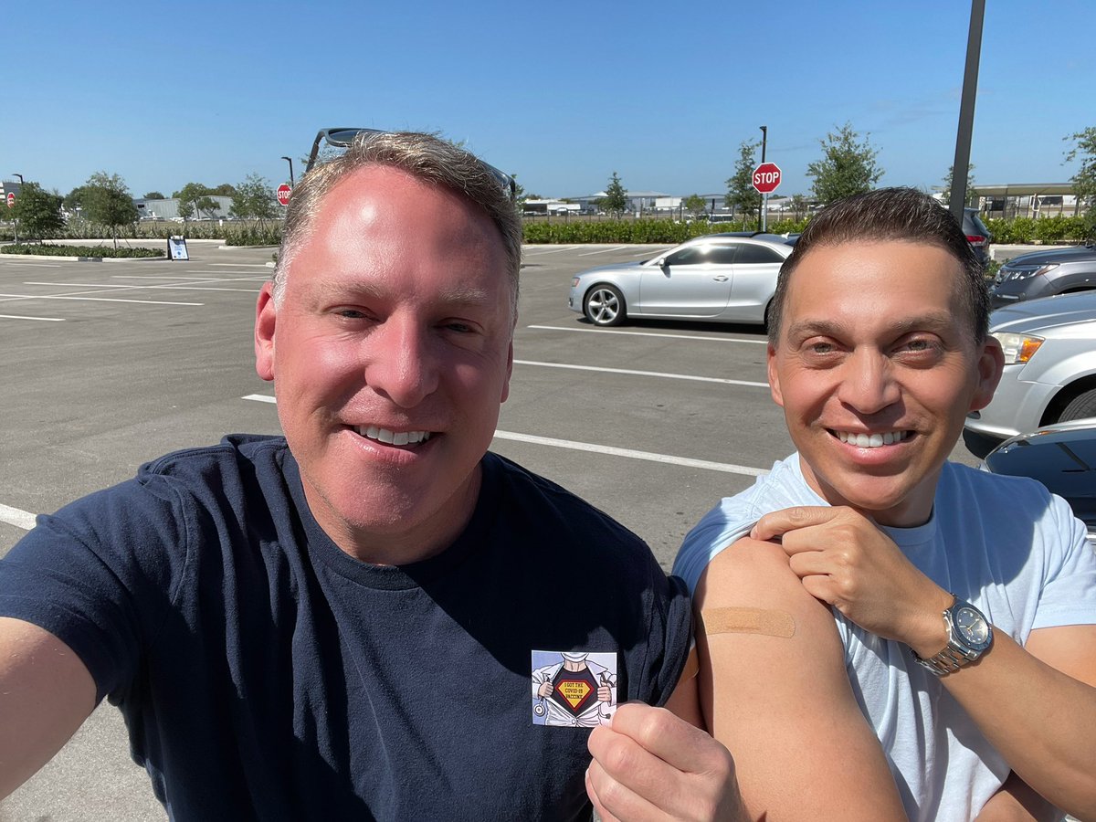 T_Sies's tweet photo. Second doses done! Fittingly we got them in a parking lot next to an airport runway on the day @cdcgov says fully vaccinated people can travel. Let’s go! 🛫 #readytotravelagain #covidvacccine #covidvaccinated Thank you #browardhealth https://t.co/QXkNM9RyyK
