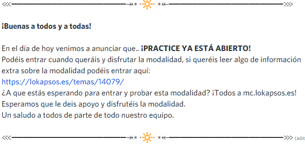 ¡Nueva modalidad en fase BETA! ¡Practice! ¿Qué esperas para probarlo? IP: mc.lokapsos.es

Para más información: lokapsos.es/temas/14079/