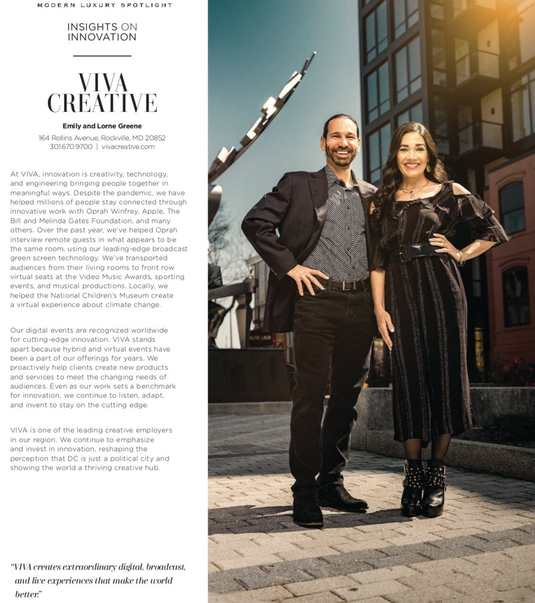 EB_Greene's tweet photo. Thank you, @Modern_Luxury, for the feature! Read more about @VIVACreative in DC Magazine's April Issue! #VIVAPOV #MarketingInnovation #Creativity #Technology #DigitalEvents #VirtualEvents https://t.co/nWcrTw85p2