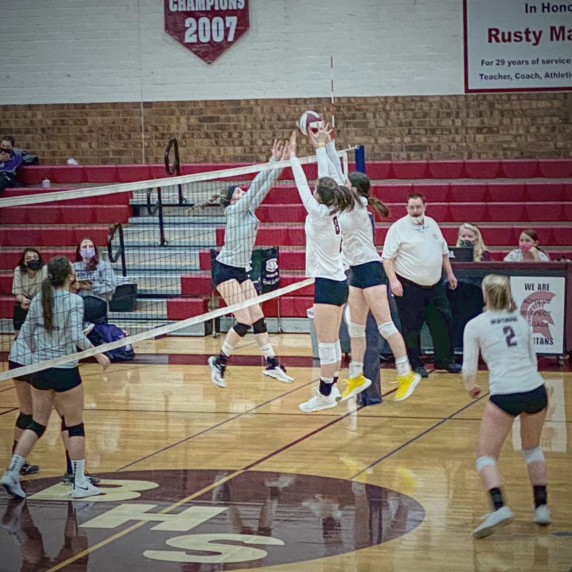 Sis and I blocking during our win against Mountain View 4/1/21 #varsityvolleyball #waitingforlacrosseseason