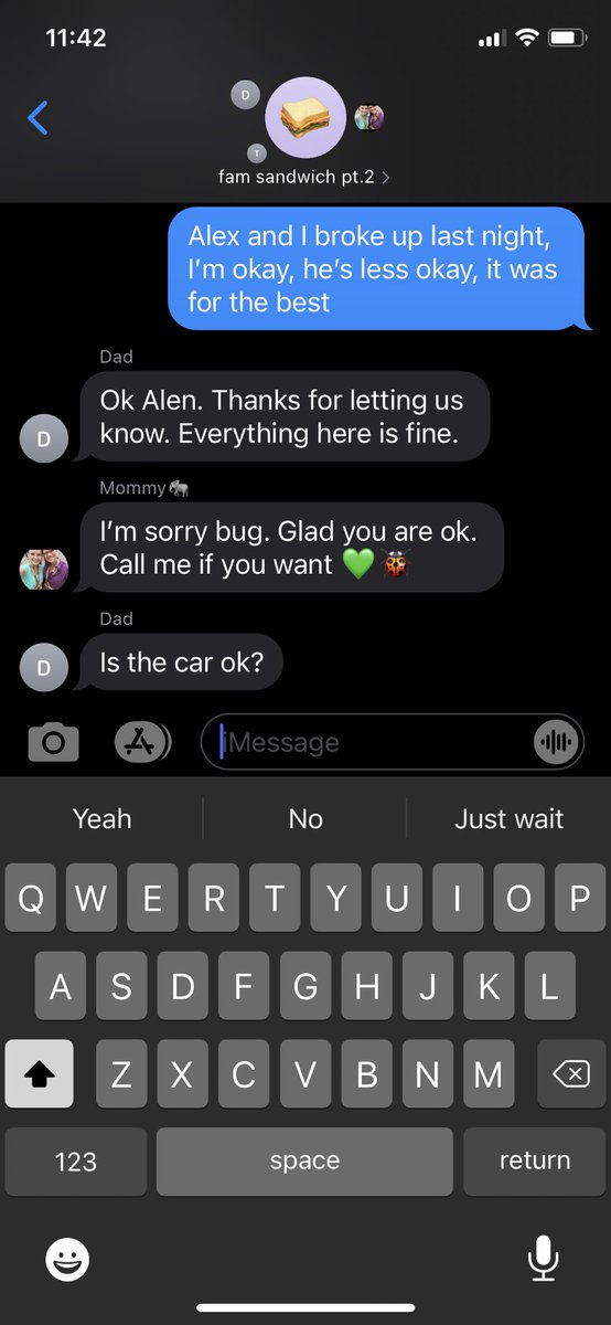 Woahalex2's tweet photo. broke up with my boyfriend and this is my dad’s response... https://t.co/r2YZQEj4fT