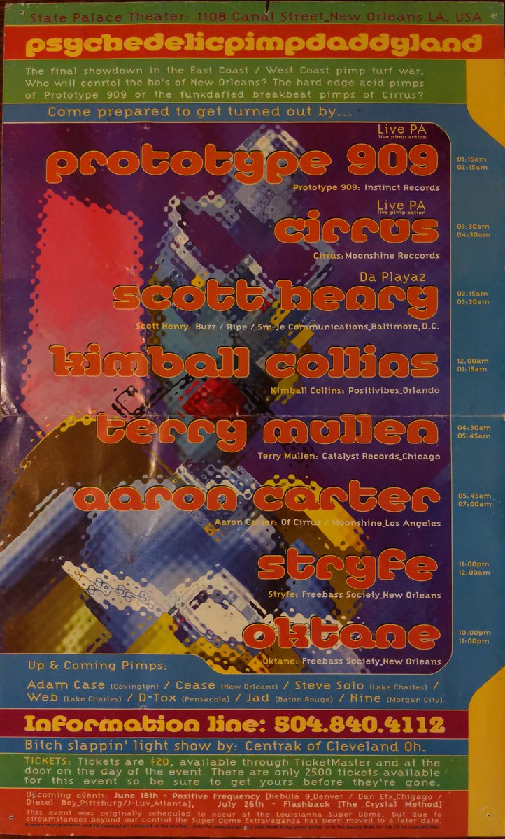 _jACK_t_Ripper_'s tweet image. Psychedelic Pimp-Daddy Land '97 #StatePalaceTheater #Freebass #FreebassSociety #NOLA #NewOrleans
@909P909 
#Cirrus
@DjScottHenry 
@kimballcollins 
#TerryMullan
#AaronCarter