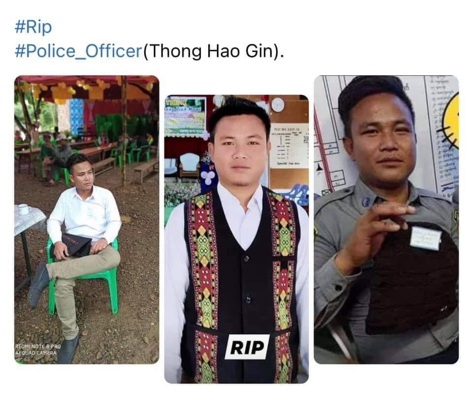 delilahrevolute's tweet photo. Protest group led by the CDM participating police officer “Thang Hou Gin” from Tamu ambushed the NanPharLone police station. The officer died in honor after getting shot in the chest. 5 antagonists were taken down with him in return. RIP 🙏🏼
#WhatsHappeninglnMyanmar
#April2ndCoup https://t.co/AEVq0SBBua