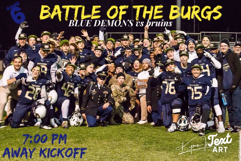 demons1football's tweet photo. BATTLE OF THE BURGS

The Blue Demons will take the short trip down 460W to battle crosstown rival blacksburg bruins!

⏰🏈-7:00pm kick

📺-Watch live on https://t.co/9MmUta5Ivy, and search for Christiansburg High School!

📻-Radio Broadcast on WVHK 100.7 https://t.co/iQYQZ9CdTD… https://t.co/TgDBNJKBuH