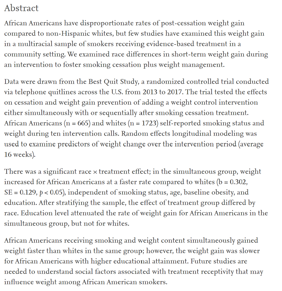 Check out my newest article! #TobaccoCessation #WeightManagement #MultipleBehaviorChange #RacialDisparities
sciencedirect.com/science/articl…