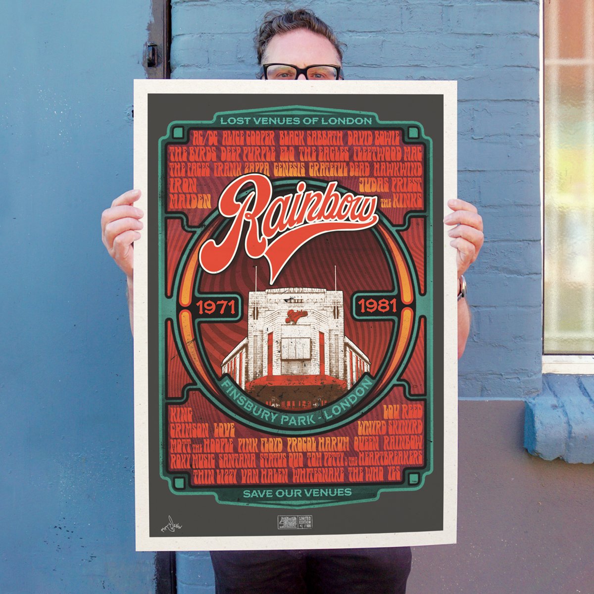 45originaluk's tweet photo. 45 Original is delighted to collaborate on #RainbowTheatre #RetrospectiveEditions with #artist and #designer Steve Mitchell of 57Design who’s CV includes artwork for Latitude and Reading festivals, Eminem, The Black Keys and Spice Girls tours, #illustration and #StreetArt too! https://t.co/a9emL7qx3a