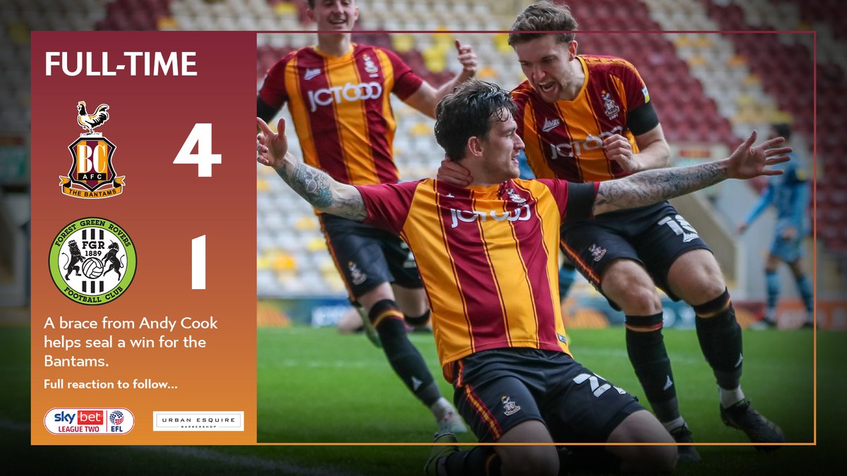 officialbantams's tweet photo. ⏱ FULL-TIME | 🐓 @officialbantams 4-1 @FGRFC_Official 🌳

#BCAFC | #CityForAll | #BRAvFOR | @urban_esquire https://t.co/rWgawgCyOt