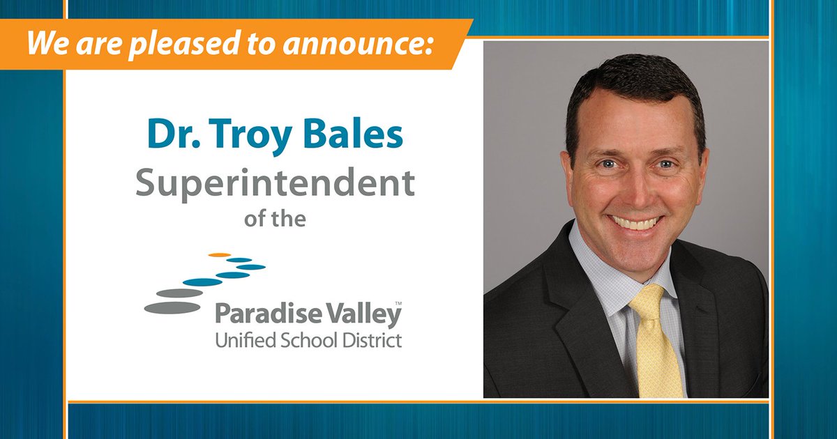 pvschools's tweet photo. Following robust discussion that included feedback from the community forum and stakeholder interviews, the #PVSchools Governing Board unanimously selected Troy Bales, Ed.D., to serve as Superintendent beginning July 1, 2021. Read more:  https://t.co/9cieGgc5IK https://t.co/uVyC4ZWPsA