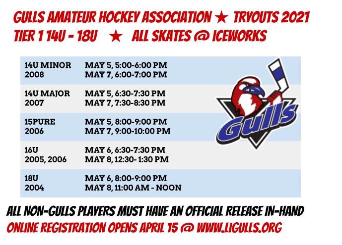 Tier I Tryout Dates for 14U-18U.
Online registration will open April 15 on our website: ligulls.org