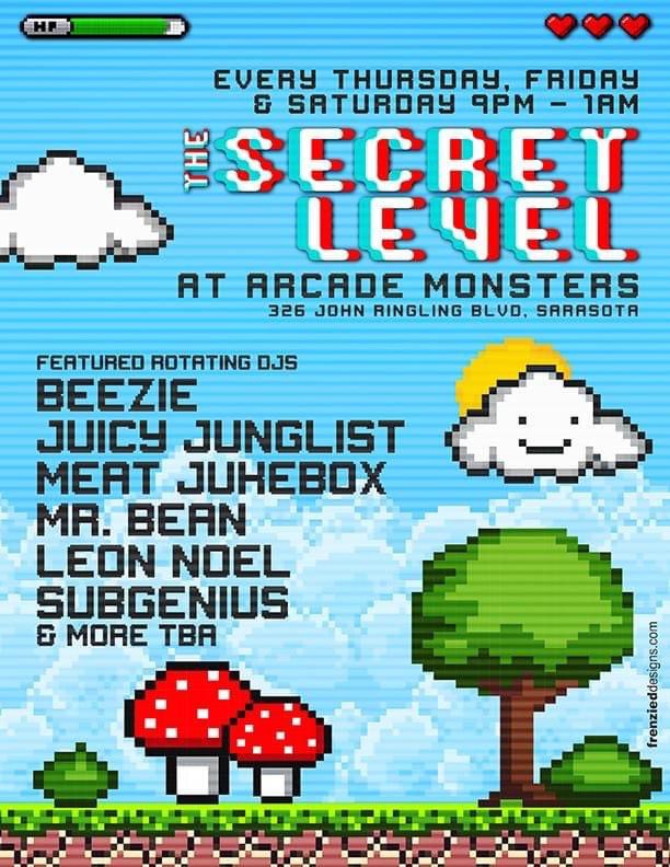 Check out this fun new spot in #Sarasota! Join us for The Secret Level nights EVERY Thur, Fri, &amp; Sat, 9pm -1am at <a href="/arcade_monsters/">Arcade Monsters</a> on St. Armands Circle. Listen to a variety of #electronicmusic, dance, #play #arcadegames, drink, and eat delicious food all in one location!!!