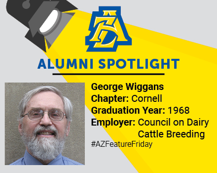 AlphaZetaFrat's tweet photo. Today's #AZFeatureFriday highlights George Wiggans, Technical Advisor at the Council on Dairy Cattle Breeding.

"Living with my fraternity brothers for 3 years provided a supportive community of people with interest in agriculture and scholastic achievement." https://t.co/49Ri1rltIf