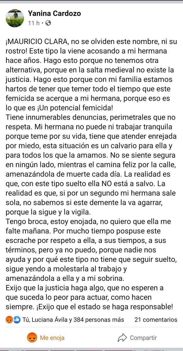 BaiBaiBeibi's tweet photo. [SALTA]

Este es Mauricio Clara. Mi amiga no sabe ya qué hacer con él porque no respeta las perimetrales. Tuvieron que ponerle rejas en el trabajo para que no la lastime. Compra chips, le manda wpps, y lo bloquean. También se hace cuentas de ig con el nombre de ella.

Difundir. https://t.co/HC70N0cM2Q