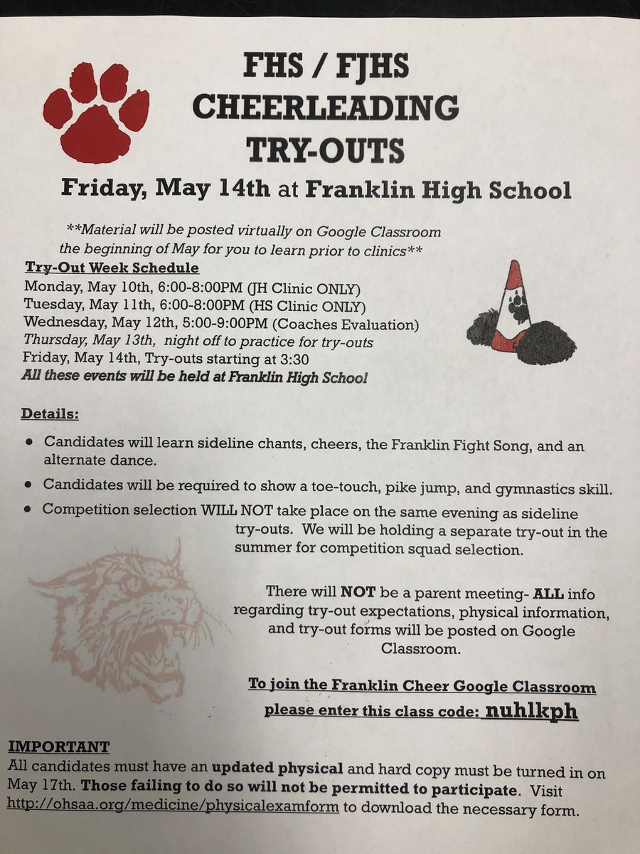 Franklin JH/HS Cheer Tryout Info
❤️🖤🤍