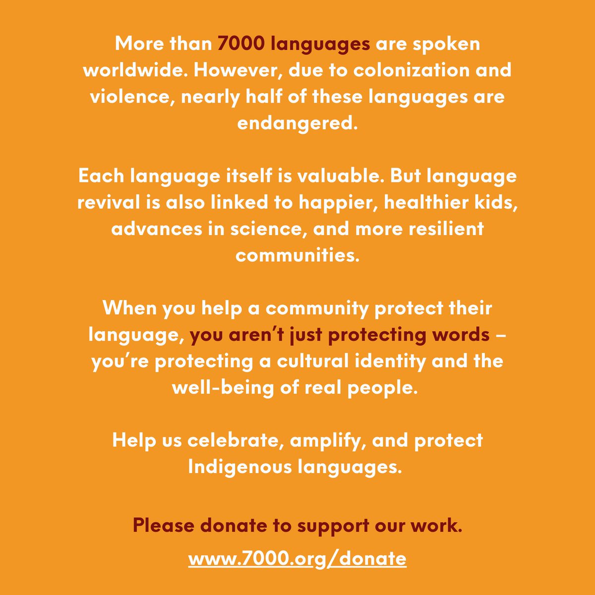 On #NationalIndigenousLanguagesDay we celebrate and honor the many voices who have spoken and continue to speak in order to amplify the importance of language protection and revitalization. We are doing our best to support their efforts with our work. 7000.org/donate