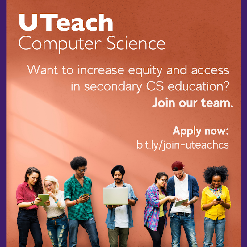 uteachinstitute's tweet photo. Join the UTeach Computer Science team! Weโre looking for a strategic thinker to expand access to high-quality CS teaching and learning in secondary schools. Apply now: https://t.co/D9zXkYhV1e #CSEquity #CSjob #JoinOurTeam https://t.co/lxOFHanK17