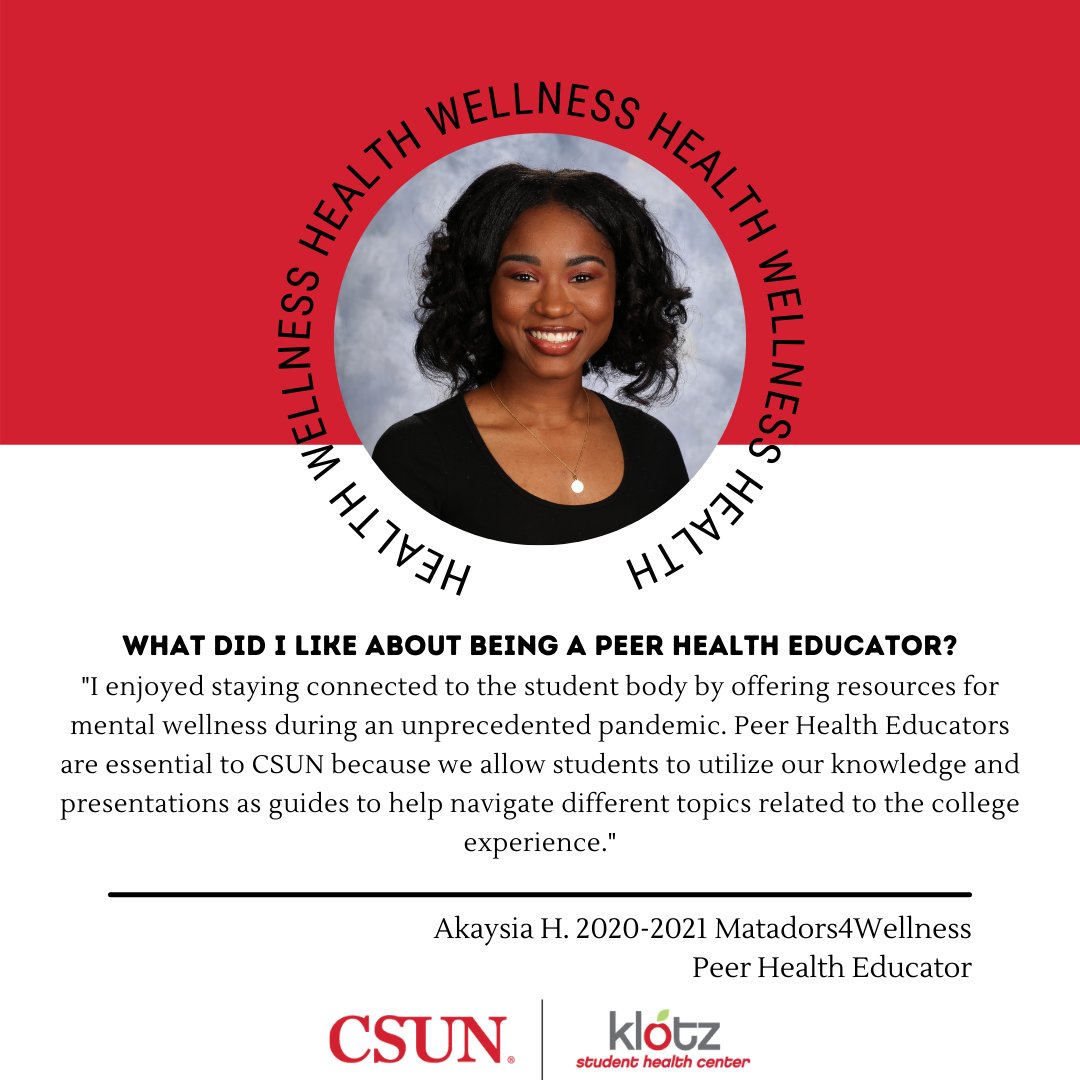 CSUNStdntHealth's tweet photo. Today is the last day to submit your applications for our Matadors4Wellness peer health education program! 

To apply visit: https://t.co/AAVv3PcAIx.

#csun #csunlife #matadors4wellness #klotzshc #healthatcsun #healthymatadors #csunhealtheducation https://t.co/FL4FaMfBjg