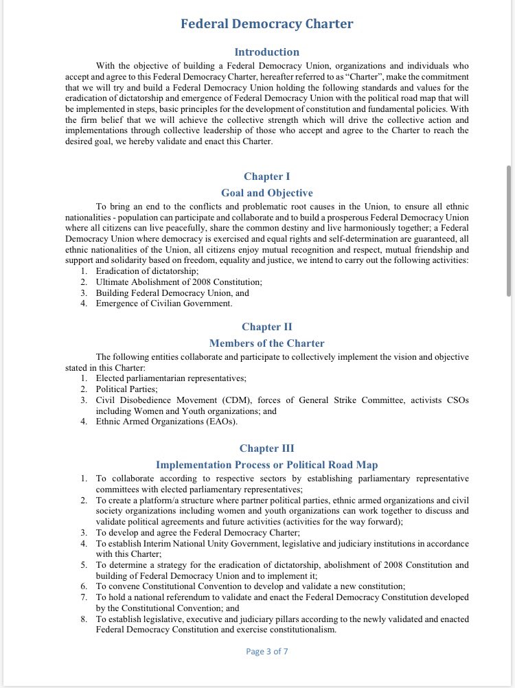 poppymcp's tweet photo. An English version of the federal democracy charter published today by representatives of Myanmar’s civilian government, with inputs from protest groups, ethnic groups &amp; armed forces &amp; civil society.

#WhatsHappeningInMyanmar https://t.co/kiLMdopz6J
