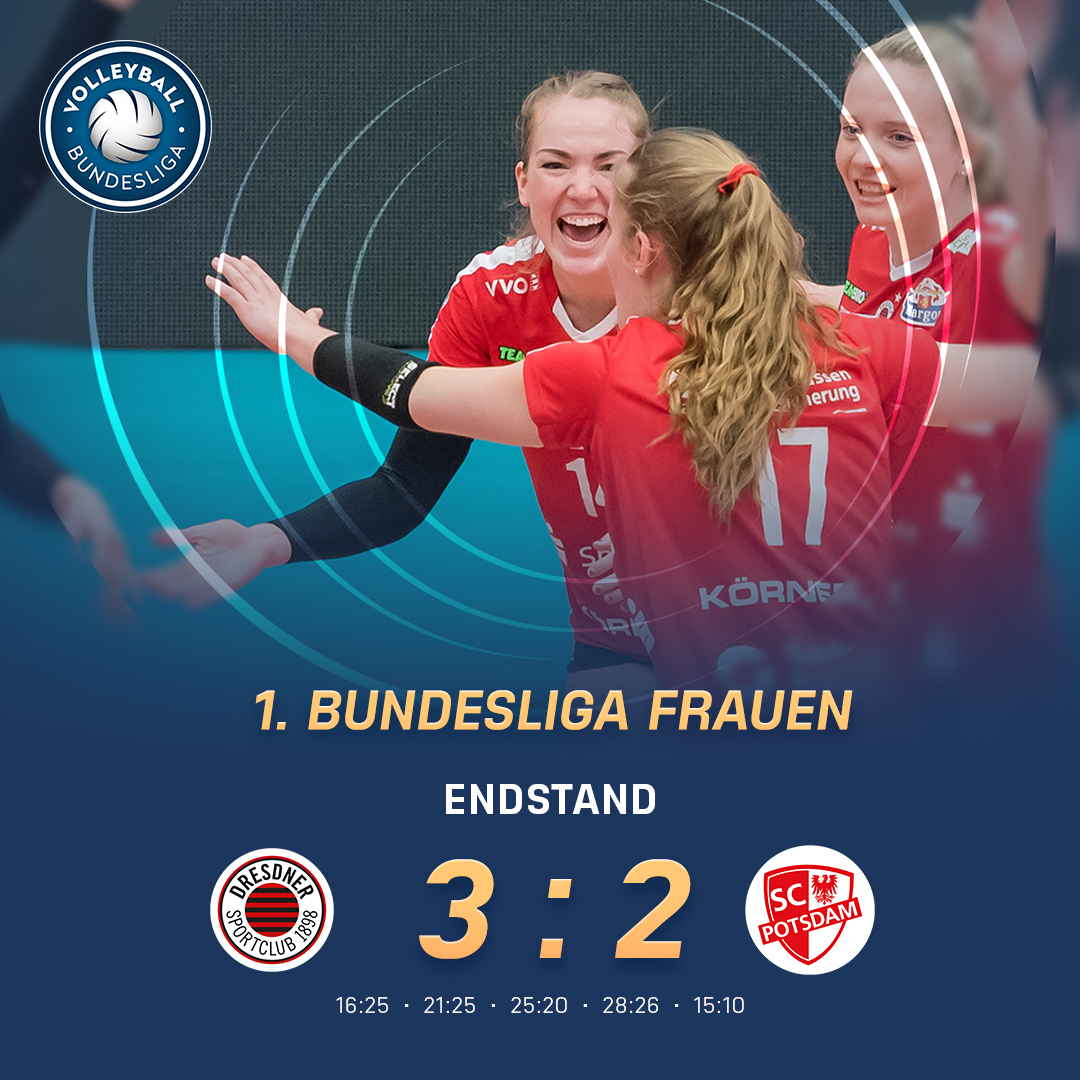 VOLLEYBALL_BL's tweet photo. Der erste Finalist in den #VBLplayoffs heißt @dscvolley.
Der Hauptrundensieger dreht Spiel zwei der Halbfinalserie gegen den @sc_potsdam und gewinnt nach 0:2-Rückstand noch mit 3:2.
#HomeOfRespect #VolleyballBundesliga #VBL #Volleyball #mituns #BlockDeineZeit https://t.co/lWhkqzWVPV
