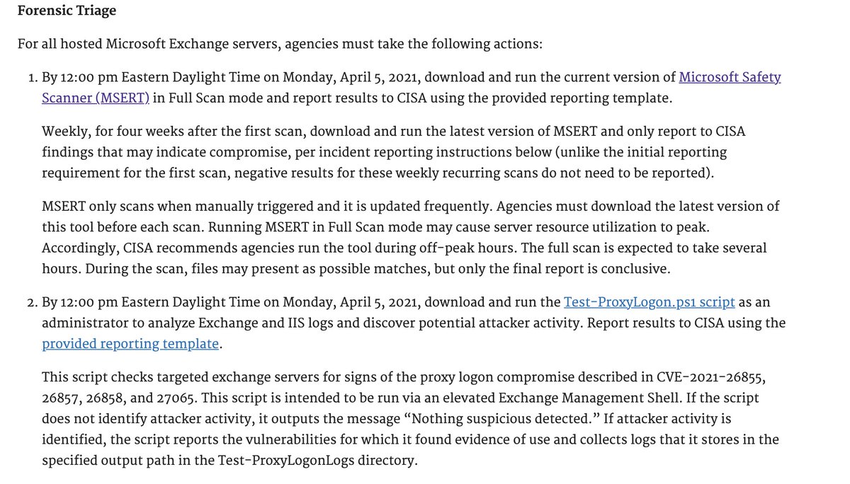 snlyngaas's tweet image. .@CISAgov has updated its emergency order to federal agencies to address the Microsoft Exchange Server vulns. Agencies have until Monday to run a Microsoft scanning tool to check for signs  of compromise, as well  as a script to analyze Exchange logs. cyber.dhs.gov/ed/21-02/#supp…