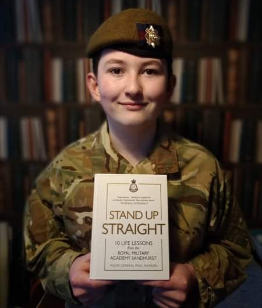 LanarkAcf's tweet photo. Via @DrHeatherGJ: Cdt Jorgensen passes on his thanks for his prize from @AcfLeadership &amp; @Maj_Pea online sessions, 'Stand up Straight' with signed inscriptions from @CathPossamai&amp; @paenanson🔵🔴🔵  #Leadership #Lanark #InspireToAchieve @ReportingGandL @ArmyCadetsScot @ColCdts51X https://t.co/zVduweoeej