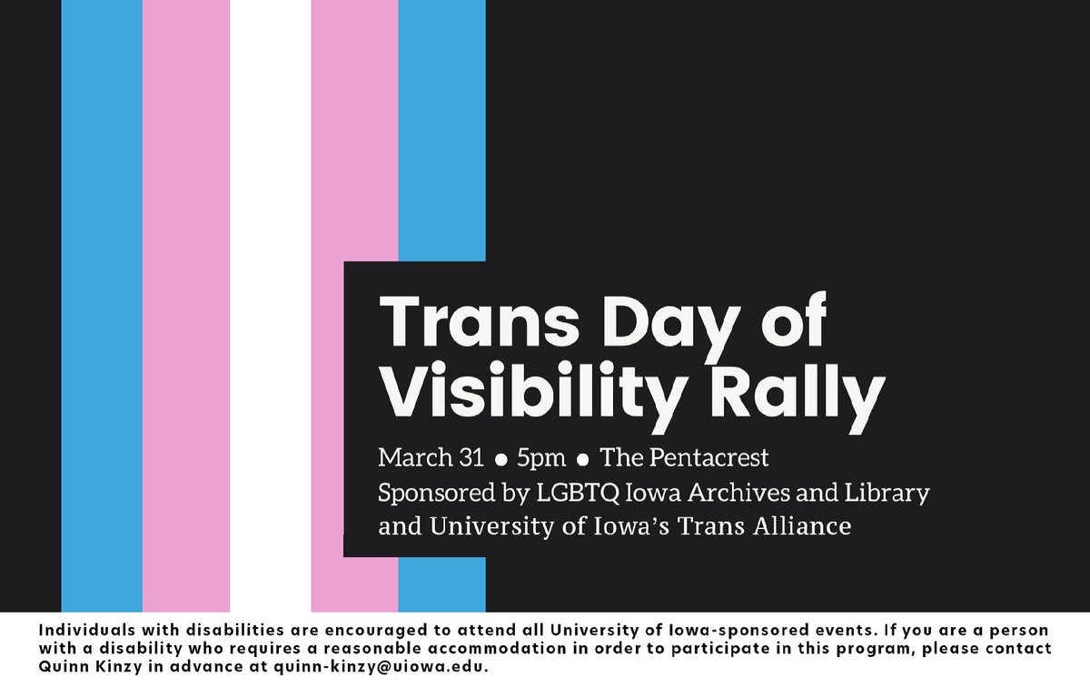 LGBTQIowa's tweet photo. Give our co-sponsor some love and a follow for #TransDayOfVisibility @UITrans representing trans students on @uiowa’s campus https://t.co/8mHzaXOqq5