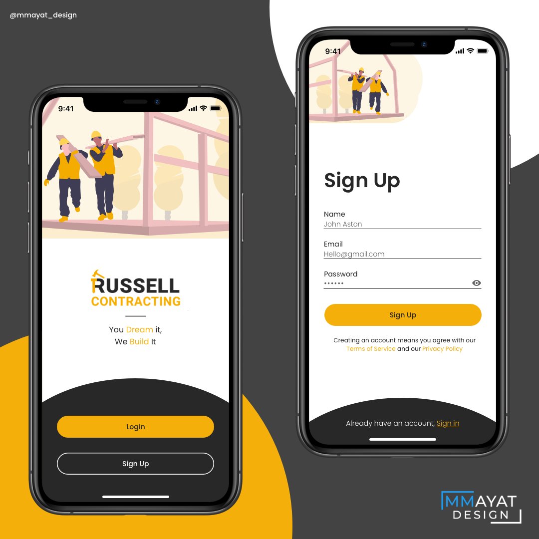 mmayat10's tweet photo. Check out new work on my @Behance profile: "Russell Contracting App Sign up" https://t.co/3nju8Dy6YC 

#dailyuichallenge #dailyui1 #DailyUI #appsignup https://t.co/BIo6Q9sHhh