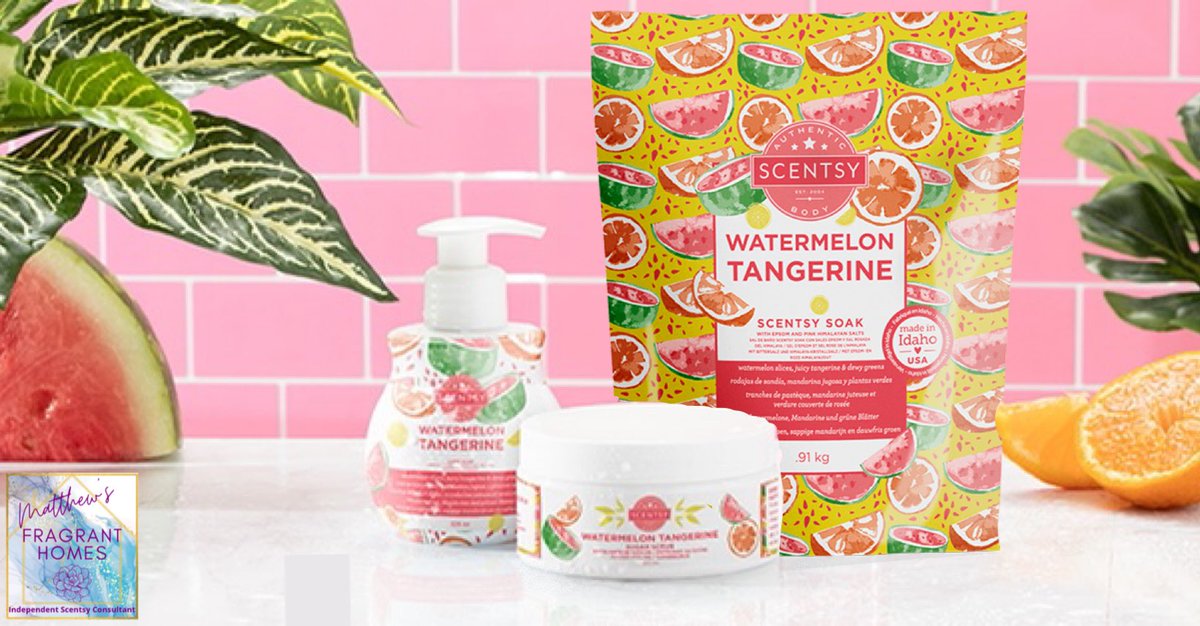 Msfragranthomes's tweet photo. ✨ New Release ✨
Watermelon Tangerine Scentsy Soak £14.50

Sweet watermelon slices spiked with juicy tangerine and dewy greens.

Infuses your bath with fragrance and moisturising ingredients, while Epsom and pink Himalayan salts soothe tired, achy muscles. .91 kg, multiple uses. https://t.co/JxYA6SK3ks