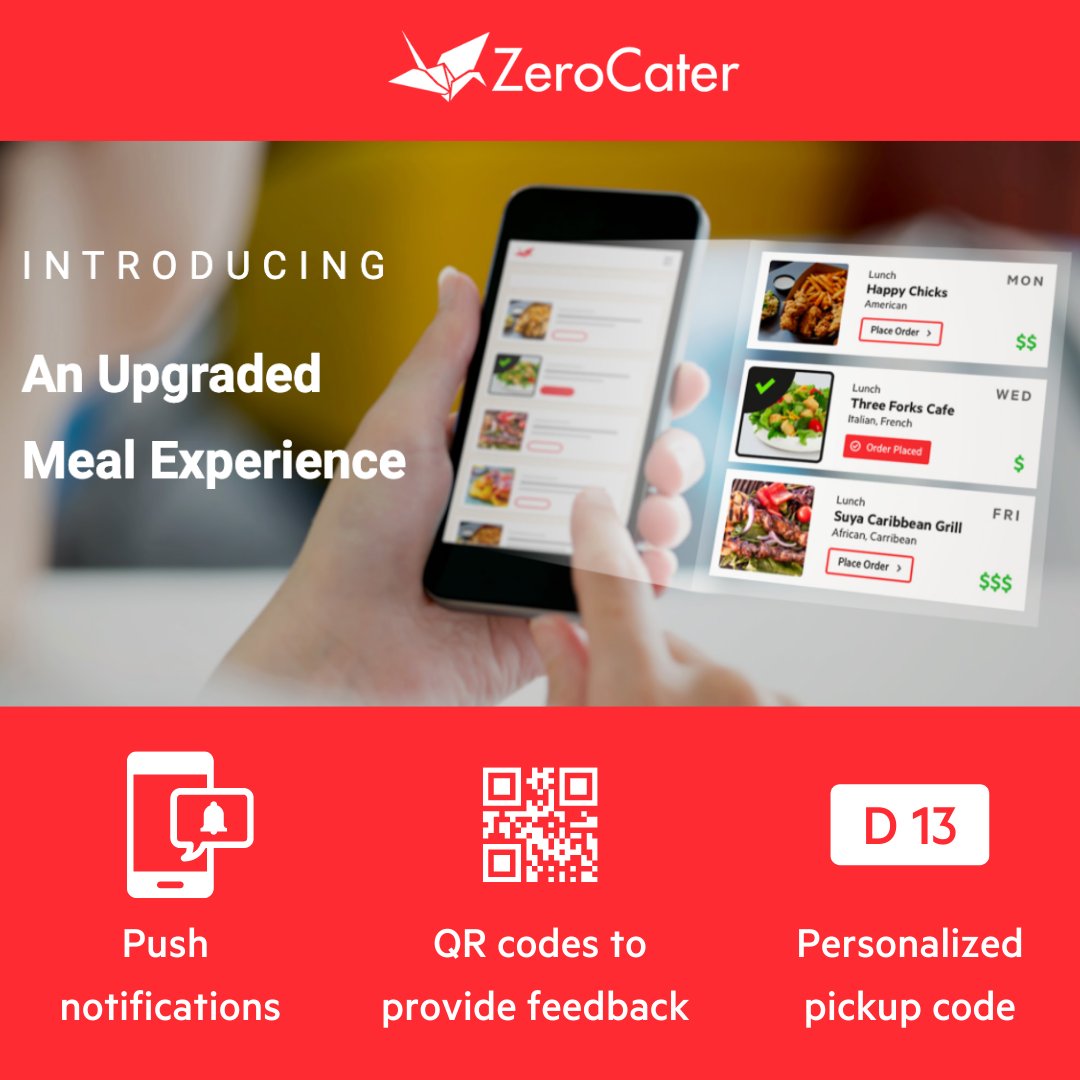 ZeroCater's tweet photo. ZeroCater is excited to announce three new features fresh from our kitchens that will make ordering, tracking, and picking up your individual meals at work faster and safer than ever before! #ZeroCater #Officelunch #Foodtech #Fooddelivery #Cloudcafe https://t.co/2DycvESTIC