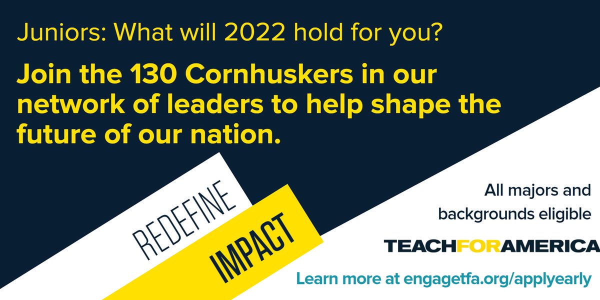 DailyNeb's tweet photo. Where will your career take you? By joining @TeachForAmerica, you’ll become part of a network of leaders shaping the political, economic and social future of our country. Start your senior year with a job offer in hand and access other exclusive perks: https://t.co/YiG2aZSMmc #Ad https://t.co/Z6kExt5G3y