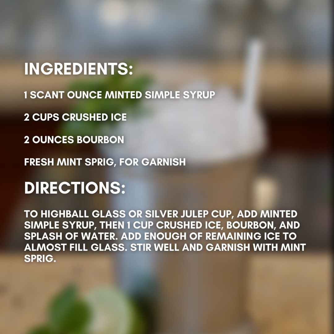 It's time to get into our #POURoftheweek!

This week’s cocktail is summer in a glass. Minty and refreshing, this cocktail is so good it'll make you forget just how hot it is!

Check out the recipe for a Mint Julep, your summertime in a glass!