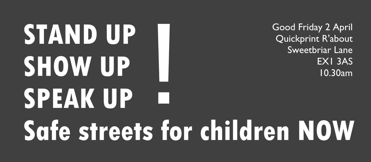 ExeterCycling's tweet photo. Stand Up
Show Up
Speak Up
2 children hit this week in separate incidents cycling the Quickprint roundabout
Enough is enough
This has to stop
We're joining local residents' calls for urgent safety review
Join us Good Friday 10.30am
Essential info/FAQ here
https://t.co/b3UqUI2goh https://t.co/dk9jBMru2V