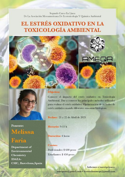 AmeqaMexico's tweet photo. AMEQA se complace en invitarlos al segundo curso en línea del 2021 impartido por la Dra. Melissa Faria, del Department of environmental Chemistry IDAEA-CSIC, Barcelona, España.

¡Cupo limitado!

Informes e inscripciones
ameqamx@gmail.com
tesoreriaameqa@gmail.com https://t.co/PKezEU9mx9