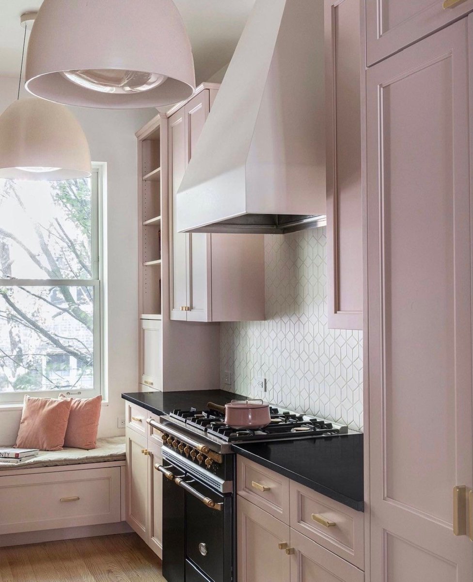 #calamine pink by Farrow &amp; Ball adds a splash of colour to this dream kitchen.

Visit our website for more home inspiration.
parkerknoll.co.uk