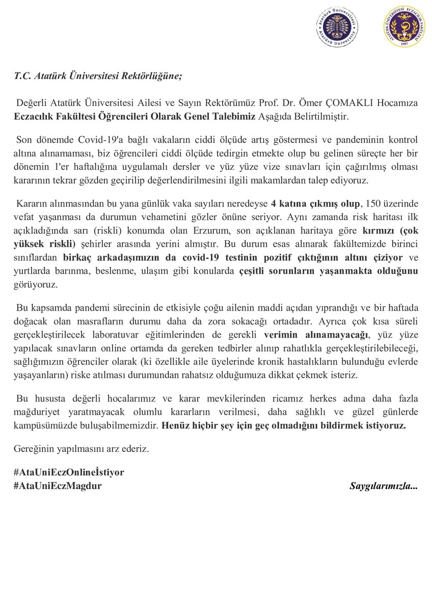 <a href="/atauni1957/">Atatürk Üniversitesi</a> 
#ataunieczonlineistiyor
#AtaUniEczMağdur