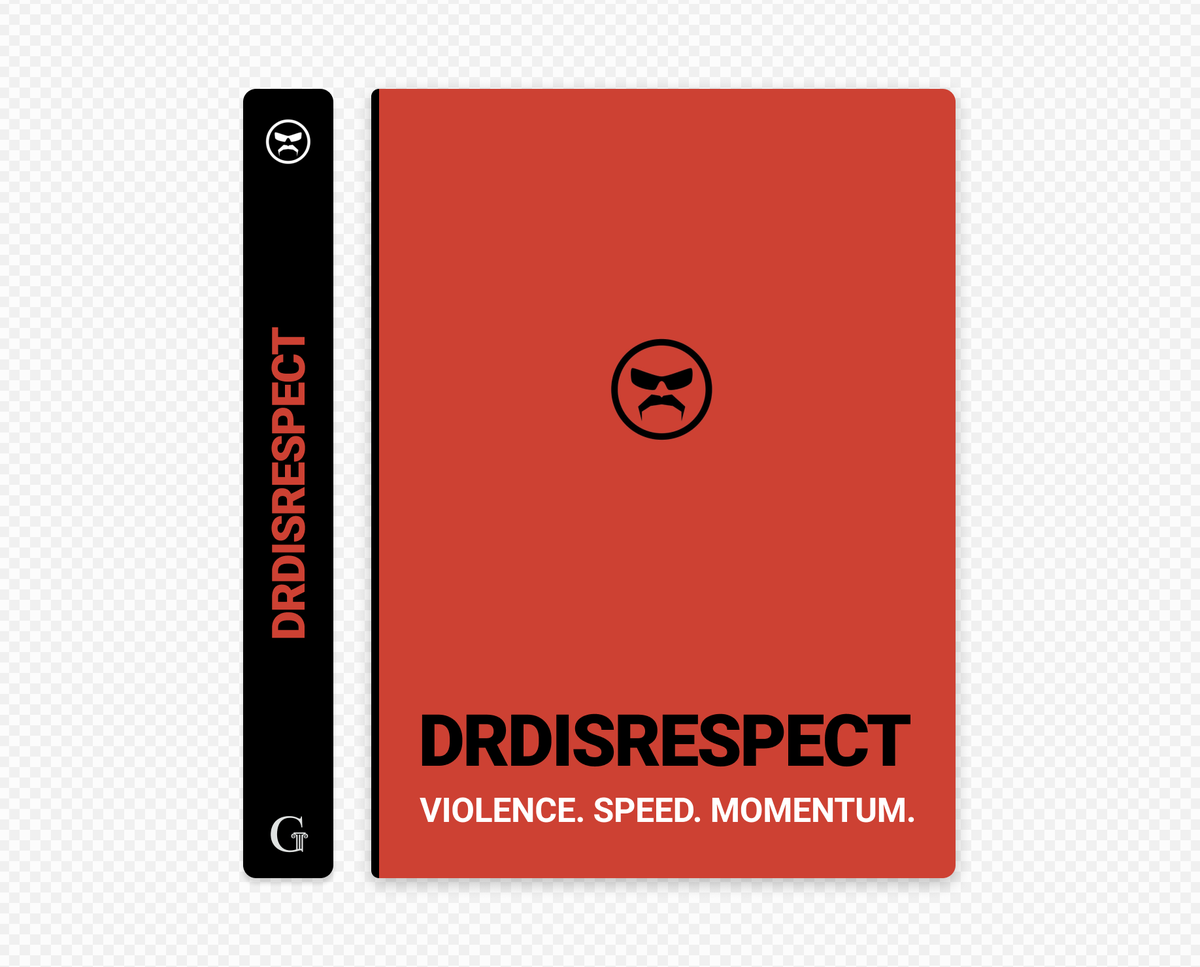 miked1ck's tweet photo. No disrespect doc we all love your handsome face on the book 🏆  but I redesigned it to have some Violence. Speed. Momentum. Whatcha think @thorsten_denk @drdisrespect? https://t.co/JRymZtEXBM
