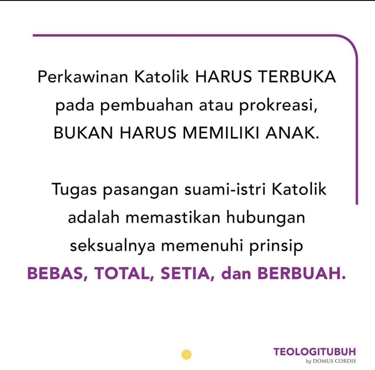 TOBInsighT's tweet photo. Bagi pasutri Katolik, iman kita mengajarkan bahwa hubungan seksual suami istri yang berkenan di mata Tuhan adalah hubungan seksual yang kudus, bukan hanya karena harus memiliki anak. 
#orangmudakatolik #omkindonesia #gerejakatedraljakarta #gerejakatolik https://t.co/DGeQHVkzjw