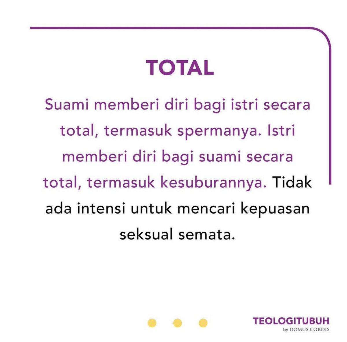 TOBInsighT's tweet photo. Bagi pasutri Katolik, iman kita mengajarkan bahwa hubungan seksual suami istri yang berkenan di mata Tuhan adalah hubungan seksual yang kudus, bukan hanya karena harus memiliki anak. 
#orangmudakatolik #omkindonesia #gerejakatedraljakarta #gerejakatolik https://t.co/DGeQHVkzjw