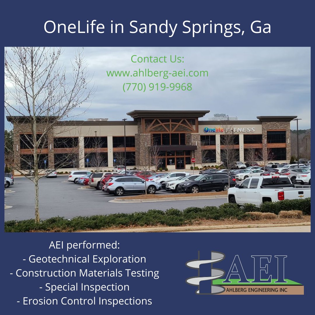 AhlbergEng's tweet image. OneLife in Sandy Springs, Ga was a 59,500 square feet project. If you are in need of any of our services contact us through ahlberg-aei.com or give our office a call (770) 919-9968.

#geotech #geotechengineering #constructionmaterial #constructionmaterialtesting #erosion