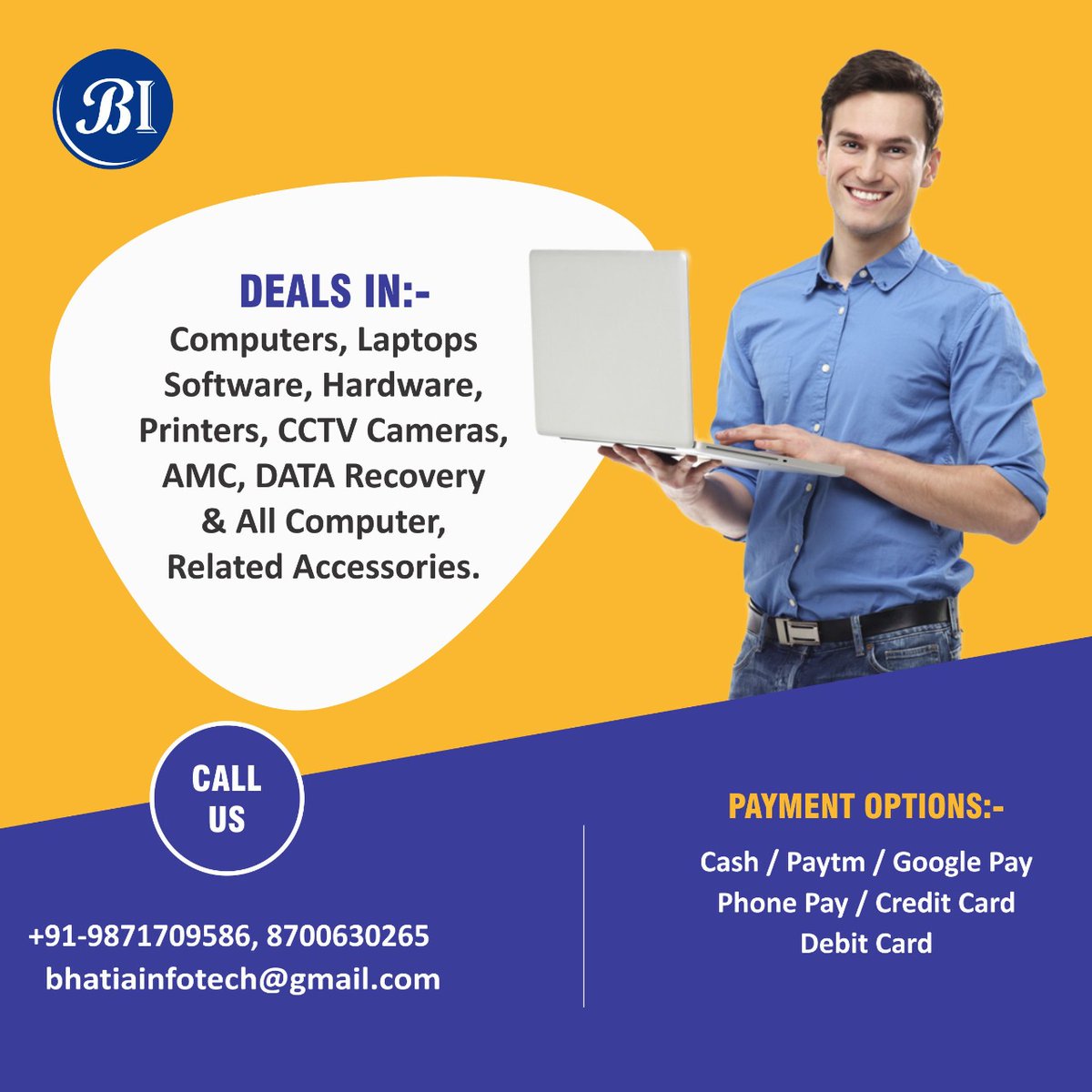 bhatiainfotec's tweet photo. Call !!!
📱 +91-9871709586 | 8700630265

#computers 
#Laptop 
#computerrepair
#CCTV
#CCTVCamera
#datarecovery 
#AMC
#printers
#bhatiainfotec https://t.co/fbVnBPqIRv
