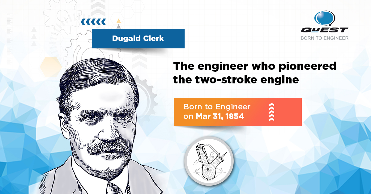 Quest_Global's tweet photo. Dugald Clerk was granted over 20 patents during his long career, including an engine with two cylinders and two pistons and the  first successful two-stroke engine in 1878. #BornToEngineer #DugaldClerk #TwoStrokeEngine https://t.co/BOXbtqUsX1