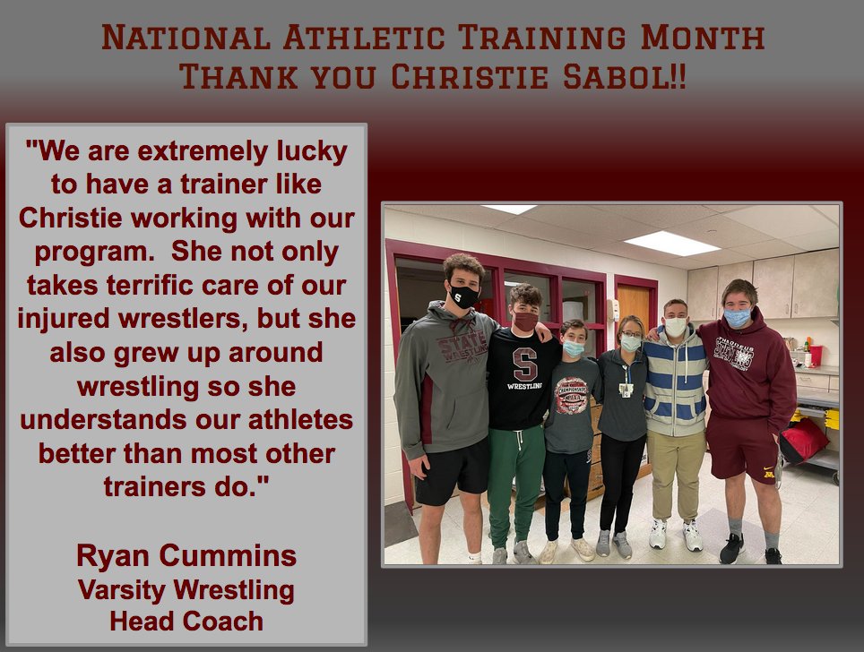 Our next Athletic Trainer that we want to thank is Christie Sabol, who does an outstanding job with so many of our teams. She is a rock star, and we are so fortunate to have her on our team. Thank you for all you do, Christie!