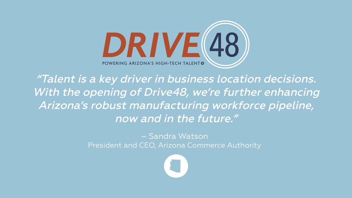 azcommerce's tweet photo. Talent is a key driver in business location decisions. Because #Drive48 will complement the Arizona Advanced Technology Network curriculum, the state's workers will be equipped to meet the demand for high-tech manufacturing today and into the future. @SandraWatsonAZ https://t.co/qjO7GYeQgm