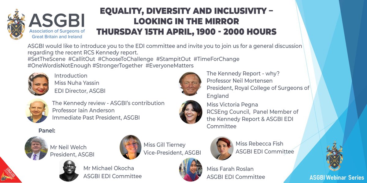 asgbi's tweet photo. ASGBI are proud to introduce our EDI Committee and invite you to this important National event - FREE for all. Join us as we look in the mirror, listen to your stories and discuss your thoughts on the Kennedy Report at the Q&A session. #StrongerTogether #EveryoneMatters https://t.co/CYp8SeweXd